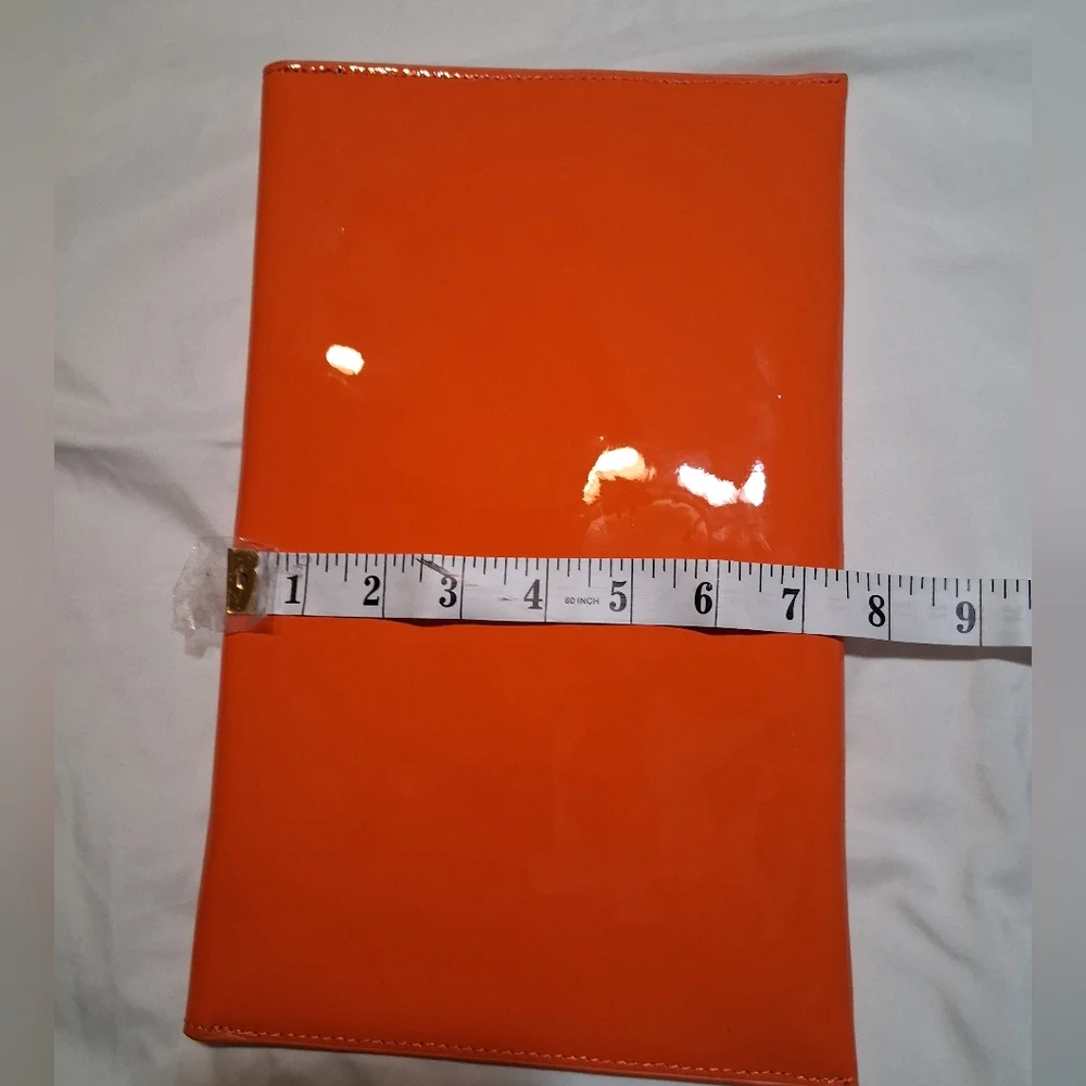 JNB Orange Faux Patent Leather Envelope Candy Clutch Bag High Gloss Modern